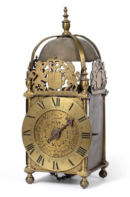 Lot 922 - An Early Civil War Period Brass Striking Lantern Clock, unsigned, mid-17th century and later,...