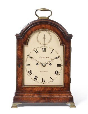 Lot 937 - A Mahogany Striking Table Clock, Wall & Son, Richmond, circa 1800, arched case with carrying...