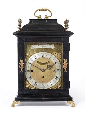 Lot 939 - An Ebonised Chiming Table Clock, signed W Tomlinson, London, early 18th century, inverted bell...