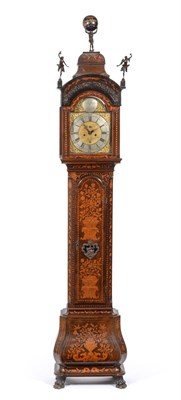 Lot 943 - A Marquetry Eight Day Longcase Clock, caddied pediment with blind fret borders, side sound...