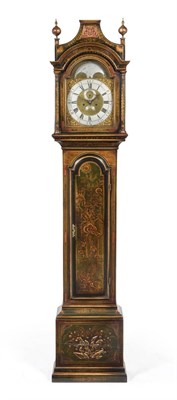 Lot 945 - A Japanned Eight Day Longcase Clock, signed Aaron Brown, circa 1760, green chinoiserie case...