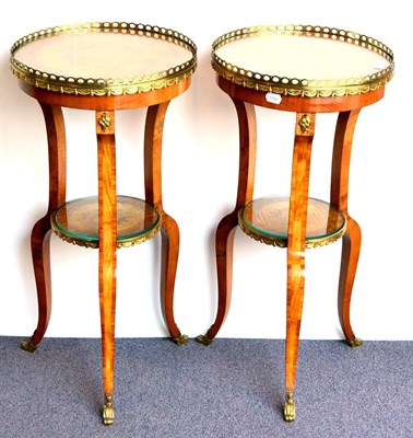 Lot 987 - A Pair of Victorian Walnut, Satinwood and Marquetry Gueridons, of circular two-tier form, the...