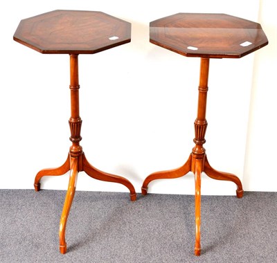 Lot 996 - A Pair of Satinwood, Rosewood Crossbanded and Ebony Strung Pedestal Wine Tables, late 19th century