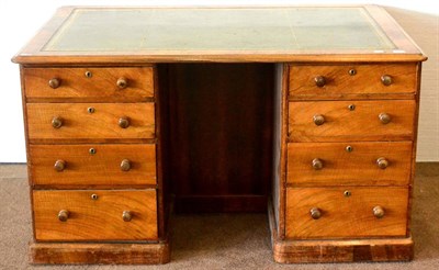 Lot 1003 - A Victorian Figured Walnut Desk, 3rd quarter 19th century, the moulded top with a green and...