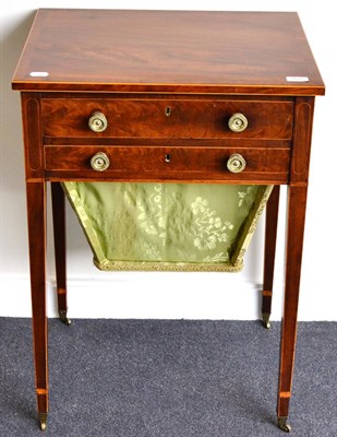 Lot 1033 - A Regency Mahogany, Crossbanded and Boxwood Strung Writing/Sewing Table, early 19th century,...