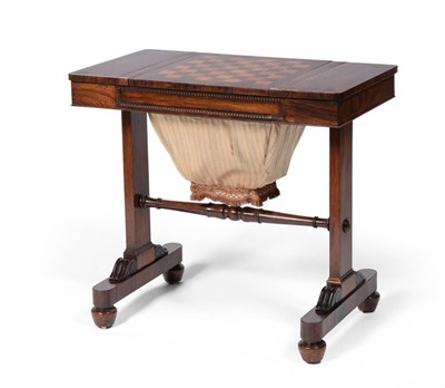 Lot 1055 - A Rosewood Games/Work Table, in the manner of Gillows, circa 1830, the chess top between hinged...