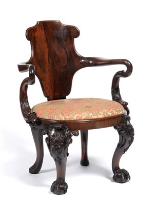 Lot 1059 - A Fine George II Style Rosewood Armchair, in the manner of Gillows, circa 1820, the later recovered