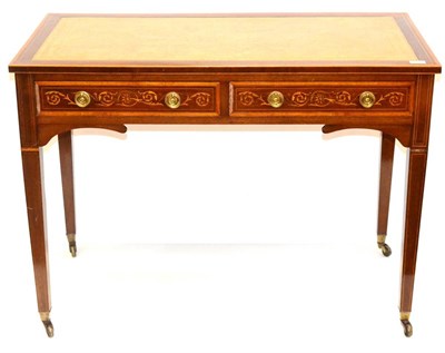 Lot 1076 - An Edwardian Mahogany, Satinwood Banded and Floral Marquetry Writing Table, stamped Maple & Co,...