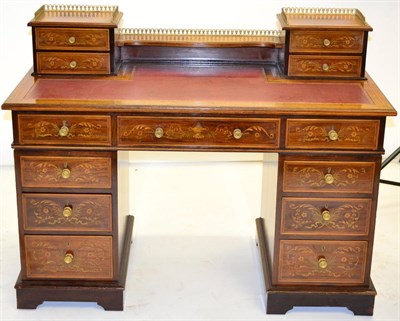 Lot 1081 - A Late Victorian Mahogany, Floral Marquetry and Satinwood Banded Pedestal Desk, stamped Edwards...