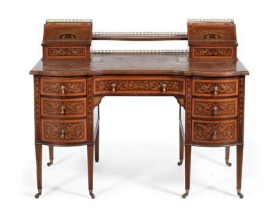 Lot 1082 - A Mahogany, Satinwood Banded, Boxwood and Marquetry Inlaid Writing Desk, possibly Edwards &...