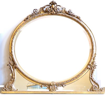 Lot 1089 - A Victorian Gilt Wood and Gesso Overmantel Marginal Mirror, late 19th century, with ribboned...