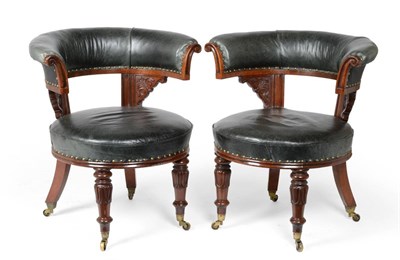 Lot 1106 - A Pair of George IV Carved Mahogany Desk Chairs, circa 1825, recovered in green close-nailed...