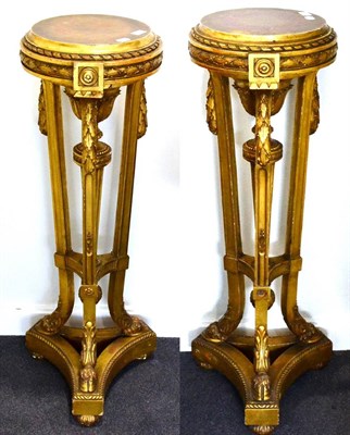 Lot 1125 - A Pair of Gilt and Gesso Plant Stands, late 19th century, of circular form above acanthus...