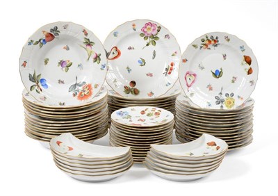 Lot 17 - A Herend Porcelain Dinner Service, modern, in 18th century style, each piece painted with...