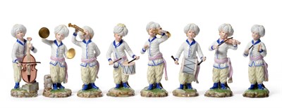 Lot 18 - A Set of Eight Höchst "Turkish Orchestra " Porcelain Figures, modern, each figure depicted wearing