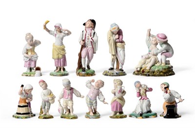Lot 19 - Twelve Höchst Porcelain Figures, in 18th century style, modern, including figures allegorical...