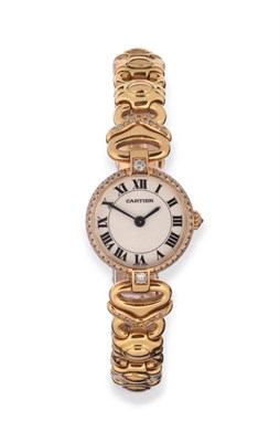 Lot 116 - A Lady's 18ct Gold Diamond Set Wristwatch, signed Cartier, circa 2000, quartz movement,...