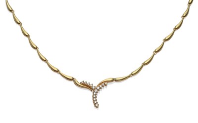 Lot 164 - A Diamond Set Necklace, of drop shaped polished yellow links, to a centre of round brilliant...