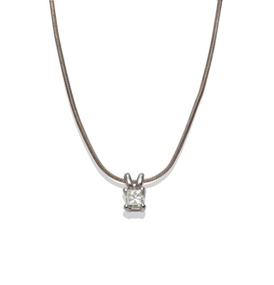 Lot 193 - A Diamond Solitaire Pendant, the princess cut diamond in a white four claw setting on a split...