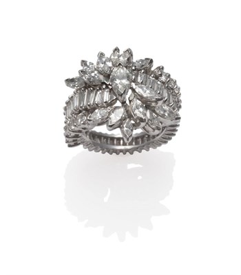 Lot 266 - A Diamond Cluster Ring, marquise cut diamonds in a spray formation, to a twist band of baguette cut