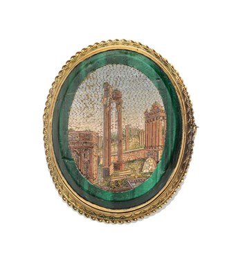 Lot 310 - A Micro-Mosaic Brooch, depicting the Roman Forum within a malachite border, in a frame with...