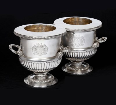 Lot 333 - A Pair of George III Silver Wine Coolers, Collars and Liners, Thomas & James Creswick,...