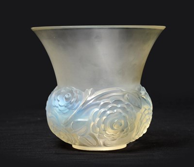 Lot 428 - A René Lalique Renoncules Opalescent and Frosted Glass Vase, the tapering body with a band of...