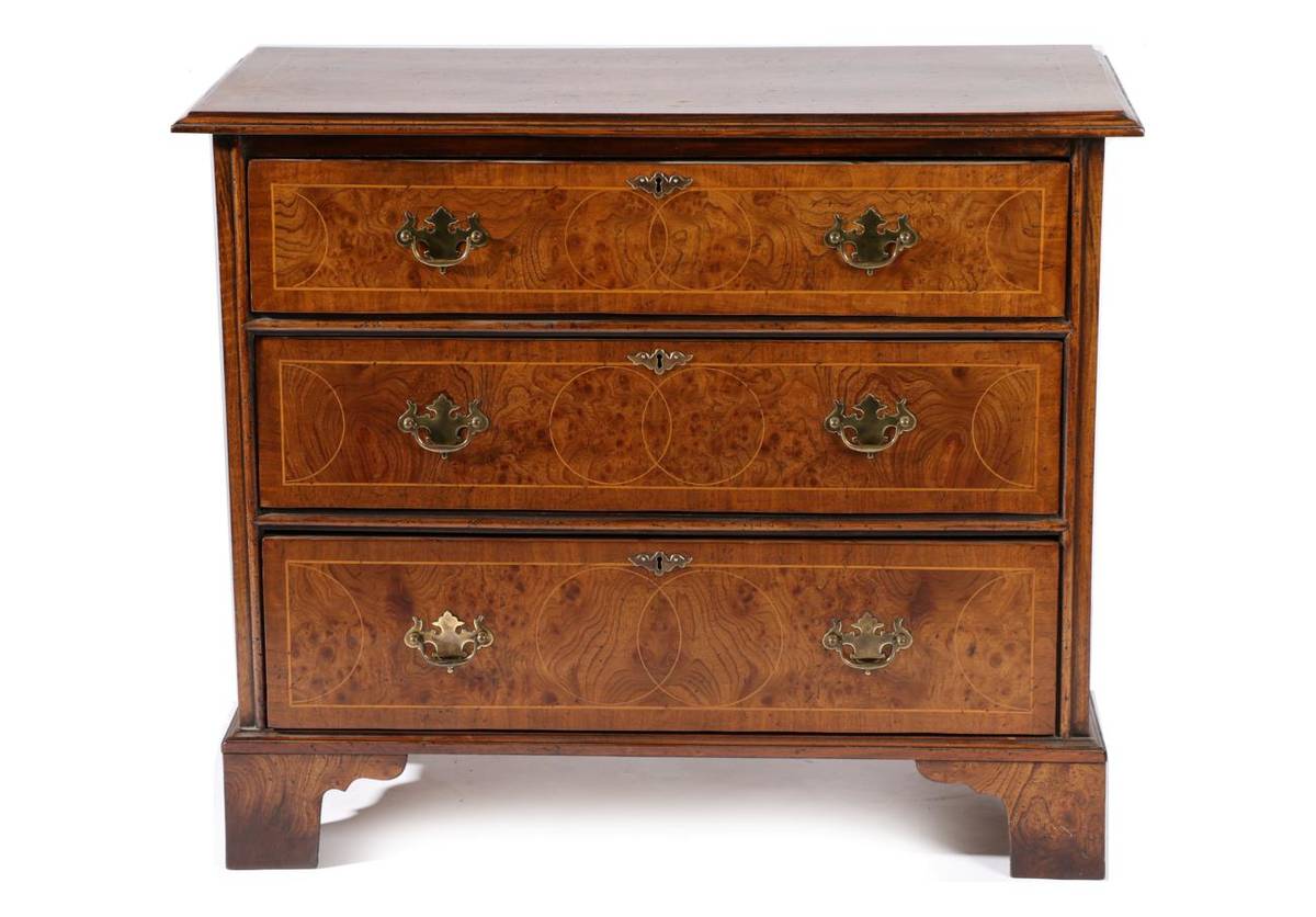 Lot 3005 - A Burr Walnut and Boxwood Strung Chest of Drawers, 20th century, in 17th century style, with...