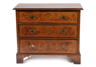 Lot 3005 - A Burr Walnut and Boxwood Strung Chest of Drawers, 20th century, in 17th century style, with...