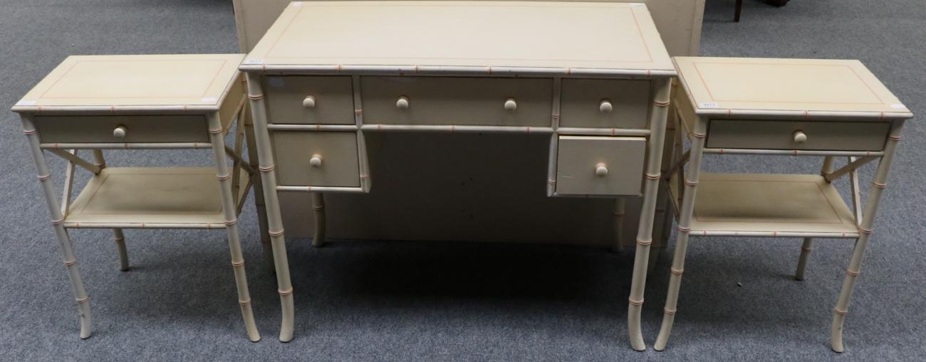 Lot 3017 - A Cream Painted and Simulated Bamboo Dressing Table, modern, of rectangular form with five...
