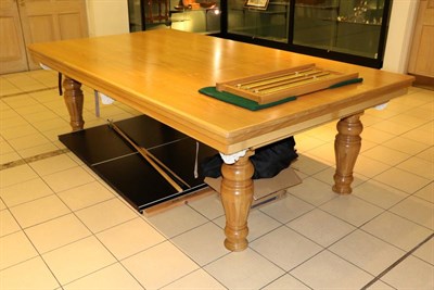 Lot 3041 - A Bespoke Light Oak Billiards/Snooker/Dining Table, with black cloth, three removable dining...