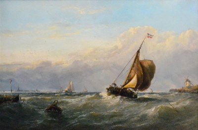 Lot 645 - Edwin Hayes RHA, RI, ROI (1820-1904) A Dutch sailing barge entering harbour Signed, inscribed...