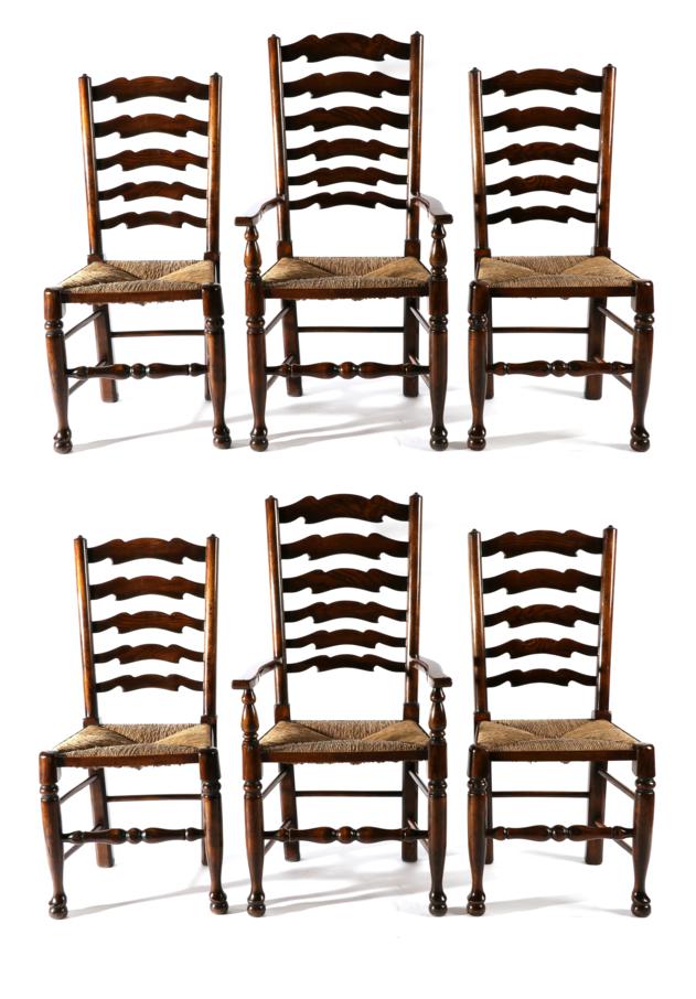 Lot 3053 - A Set of Six Titchmarsh & Goodwin Ash and Beech Rush-Seated Ladder-Back Chairs, in the...