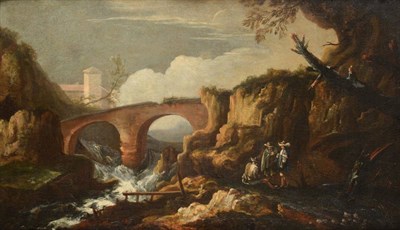 Lot 651 - Attributed to Pietro Montanini (1619-1689) Italian A mountainous landscape with figures before...