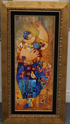 Lot 3072 - Dorit Levi (Israeli, b.1952) Figure with pocket watch, 'In the Garden'  Signed, oil on canvas,...
