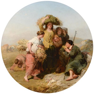 Lot 657 - James John Hill RBA (1811-1882) "The Gleaners " Oil on canvas 93.5cm dia. (tondo) Exhibited at...