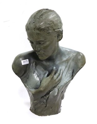 Lot 3075 - Walter Awlson (Scottish, b.1949): Bust of a woman, signed, raku glazed ceramic, 52cm high  Artist's