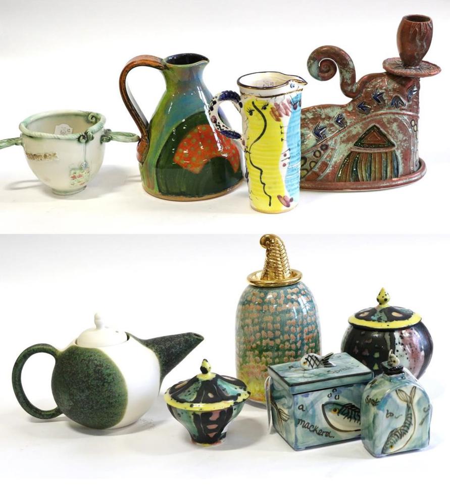 Lot 3088 - Diane McCormick  (Ardbore, Dungannon, Co. Tyrone) A Candlestick, ceramic relief and lustre...