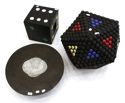 Lot 3103 - Gary Standige (1946-2016): A Dice Sculpture, black with painted pips, impressed GS seal mark...