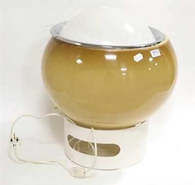 Lot 3113 - A 1970s Amber Coloured Perspex Table Lamp, of globular form with chrome rim, 47cm diameter