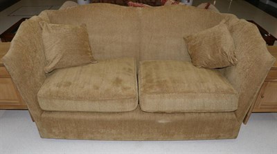 Lot 3114 - A Feather Filled Two-Seater Knole Sofa, modern, upholstered in yellow fabric, with serpentine...