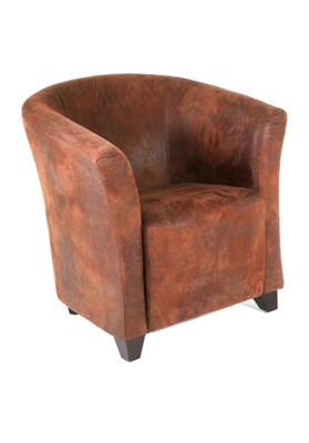 Lot 3117 - A Tub Shaped Armchair, modern, upholstered in brown suede, with rounded back support and arms, 73cm