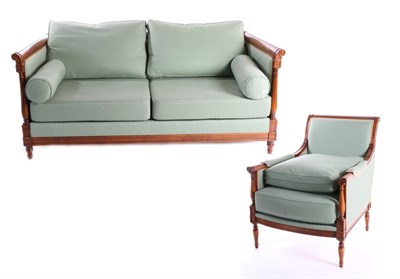 Lot 3123 - A Wesley-Barrell Mahogany Framed Two-Seater Sofa, circa 2000, upholstered in cotton and nylon Amber