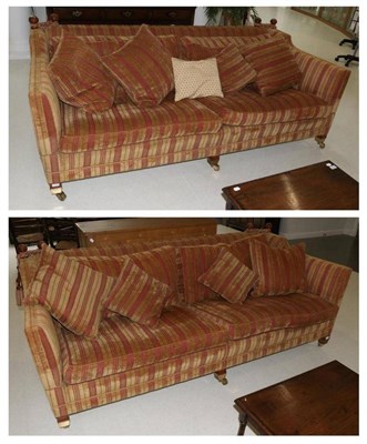 Lot 3129 - A Pair of Duresta Three-Seater Sofas, circa 2005, upholstered in red and beige striped fabric...