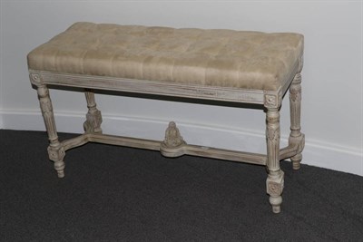 Lot 3132 - A Cream Painted Dressing Stool, modern, in Louis XVI style, with a velvet overstuffed seat,...
