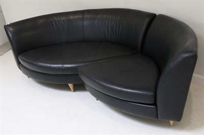Lot 3136 - A Black Leather Content Corner Sofa, by Conran, modern, in two sections with curved back and...