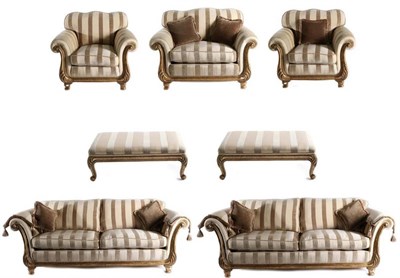 Lot 3138 - A David Gascoigne Victoria Model Seven Piece Lounge Suite, circa 2010, covered in cream fabric with