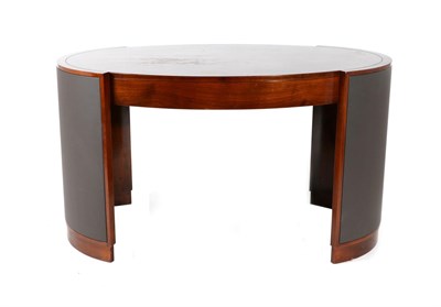 Lot 3153 - A Selva of Italy Mahogany Oval Desk, of recent date, with a quarter-veneered top above a...
