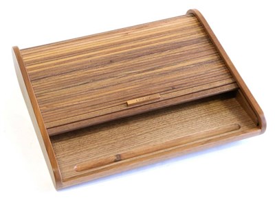 Lot 3160 - A Linley Walnut Tambour Desk Tidy, with compartmentalised interior, with top lid, stamped on handle