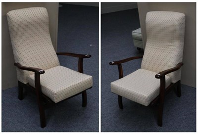 Lot 3163 - A Pair of Parker Knoll Style Armchairs, unmarked, recently recovered in cream and lozenge...